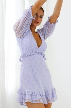 Katherine Puff Sleeve Floral Lace Frill Dress Lavender -Trend Whisper ST2654B LAVENDER 8