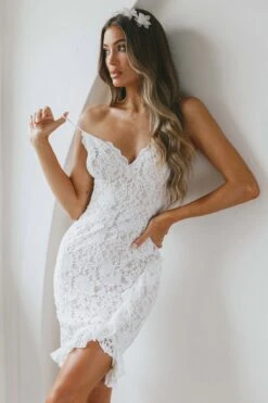 Azusa Asymmetrical Hem Lace Dress White -Trend Whisper ST2670D01 20WHITE 6