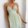 Lovers Lane Lace Trim Tied Strap Dress Avocado
