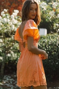Lovers Lane Lace Trim Puff Sleeve Dress Neon Orange 15 Lovers Lane Lace Trim Puff Sleeve Dress Neon Orange -Trend Whisper ST2778D NEON ORANGE 8