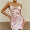 Miami Nights Cowl Neckline Twist Feature Mini Dress Blush