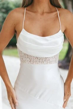 Golden Era Cowl Neck Lace Waist Midi Dress White -Trend Whisper ST3125B01 WHITE 4