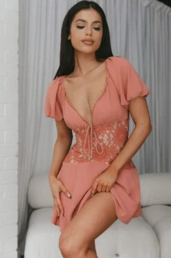 Mielle Lace Bodice Mini Dress Rose -Trend Whisper ST3126D 20ROSE 5