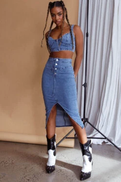 Trina Button Front Midi Skirt Blue -Trend Whisper ST3159D S 20BLUE 6