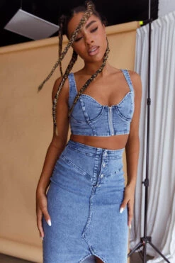 Trina Button Front Midi Skirt Blue -Trend Whisper ST3159D S 20BLUE 7