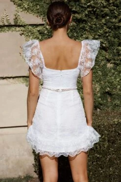 Remi Frill Shoulder Embroidered Dress White -Trend Whisper ST3392B 20WHITE 8