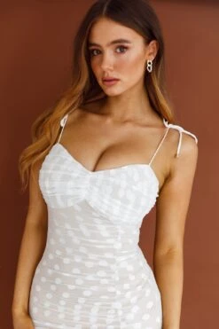 First Avenue Tied Strap Mesh Midi Dress Polka Dot White -Trend Whisper ST3458H 20WHITE 8