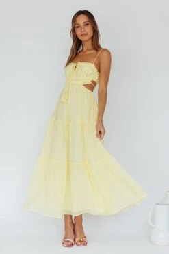 Eyona Cut-Out Waist Tie Maxi Dress Lemon -Trend Whisper ST3461B 20LEMON 6