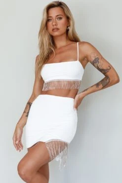 Call On Me Diamante Fringe Mini Skirt White 16 Call On Me Diamante Fringe Mini Skirt White -Trend Whisper ST3492B02 S 20WHITE 8