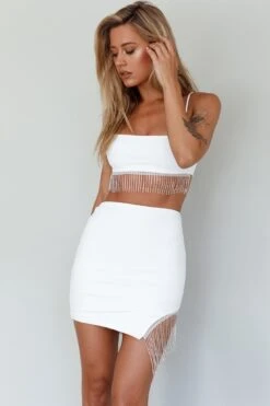 Call On Me Diamante Fringe Mini Skirt White 17 Call On Me Diamante Fringe Mini Skirt White -Trend Whisper ST3492B02 S 20WHITE 9