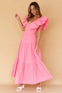 Kahlo Puffed Ruffle Neckline Maxi Dress Soft Pink 11 Kahlo Puffed Ruffle Neckline Maxi Dress Soft Pink -Trend Whisper ST3737D 20SOFT 20PINK 2