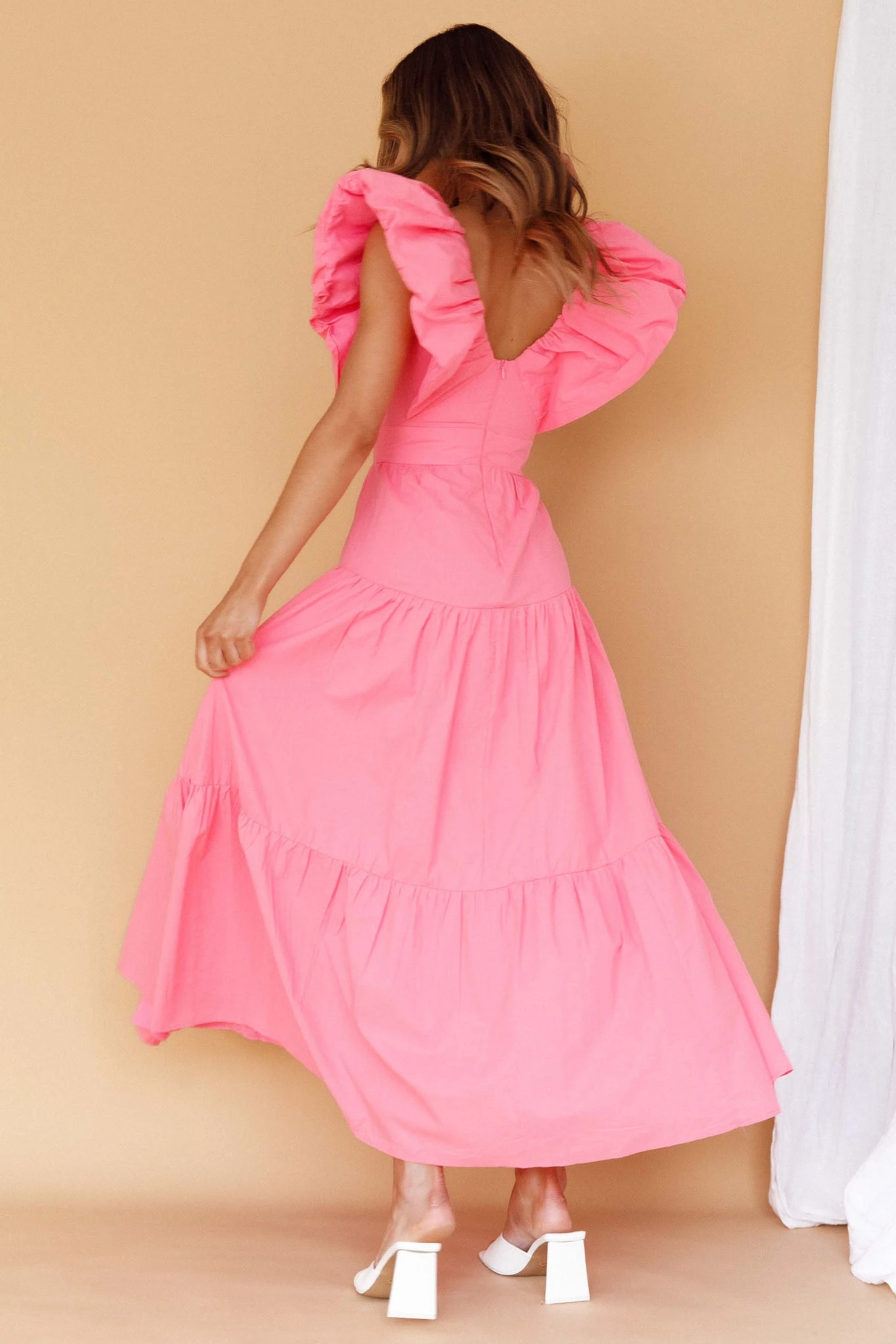 Kahlo Puffed Ruffle Neckline Maxi Dress Soft Pink 2 Kahlo Puffed Ruffle Neckline Maxi Dress Soft Pink - Image 2