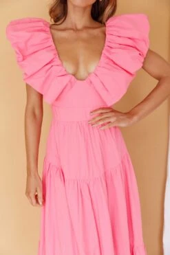 Kahlo Puffed Ruffle Neckline Maxi Dress Soft Pink 12 Kahlo Puffed Ruffle Neckline Maxi Dress Soft Pink -Trend Whisper ST3737D 20SOFT 20PINK 4