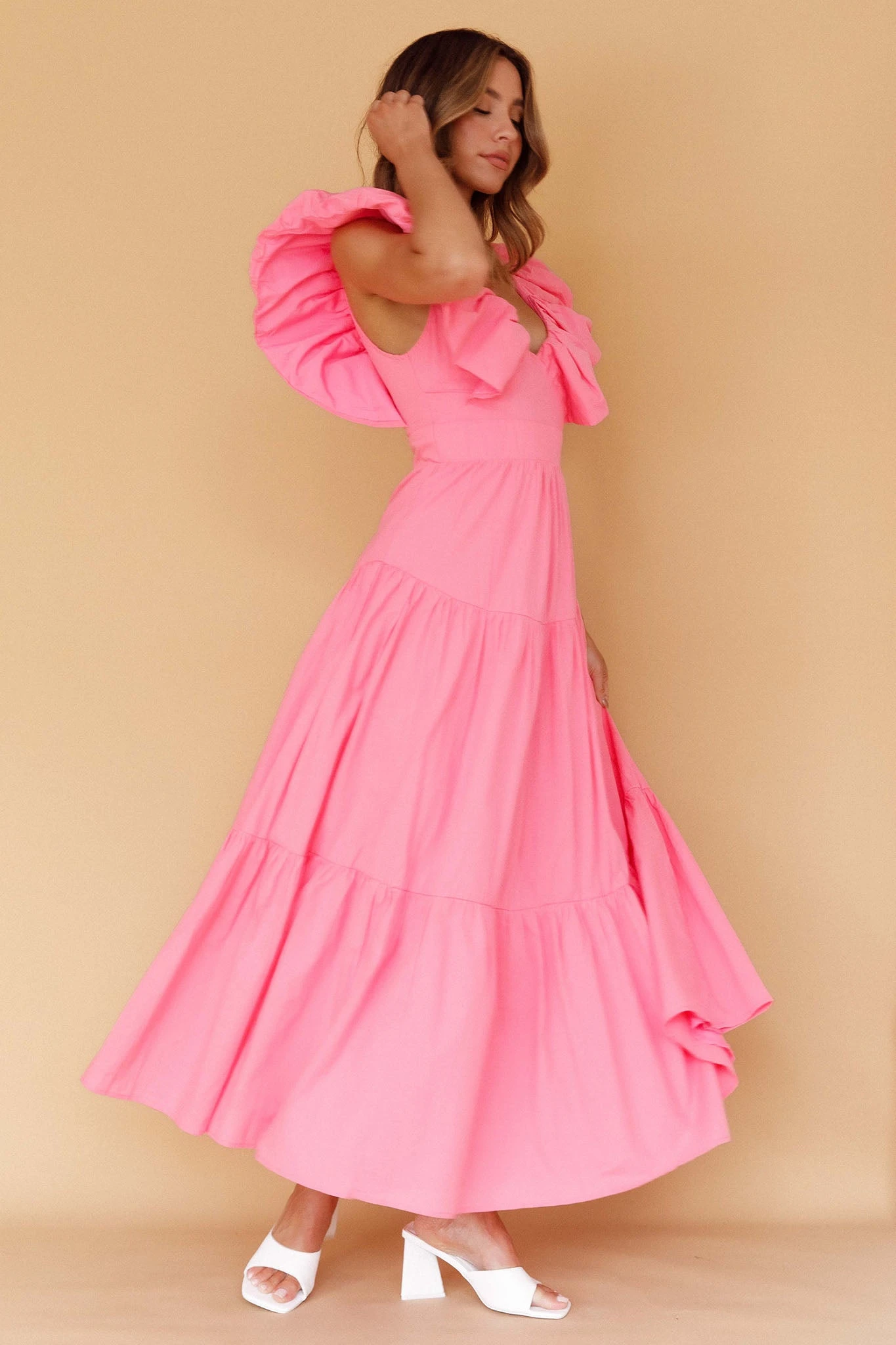 Kahlo Puffed Ruffle Neckline Maxi Dress Soft Pink 6 Kahlo Puffed Ruffle Neckline Maxi Dress Soft Pink - Image 6