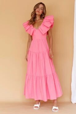 Kahlo Puffed Ruffle Neckline Maxi Dress Soft Pink 15 Kahlo Puffed Ruffle Neckline Maxi Dress Soft Pink -Trend Whisper ST3737D 20SOFT 20PINK 7