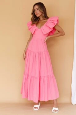 Kahlo Puffed Ruffle Neckline Maxi Dress Soft Pink 16 Kahlo Puffed Ruffle Neckline Maxi Dress Soft Pink -Trend Whisper ST3737D 20SOFT 20PINK 8