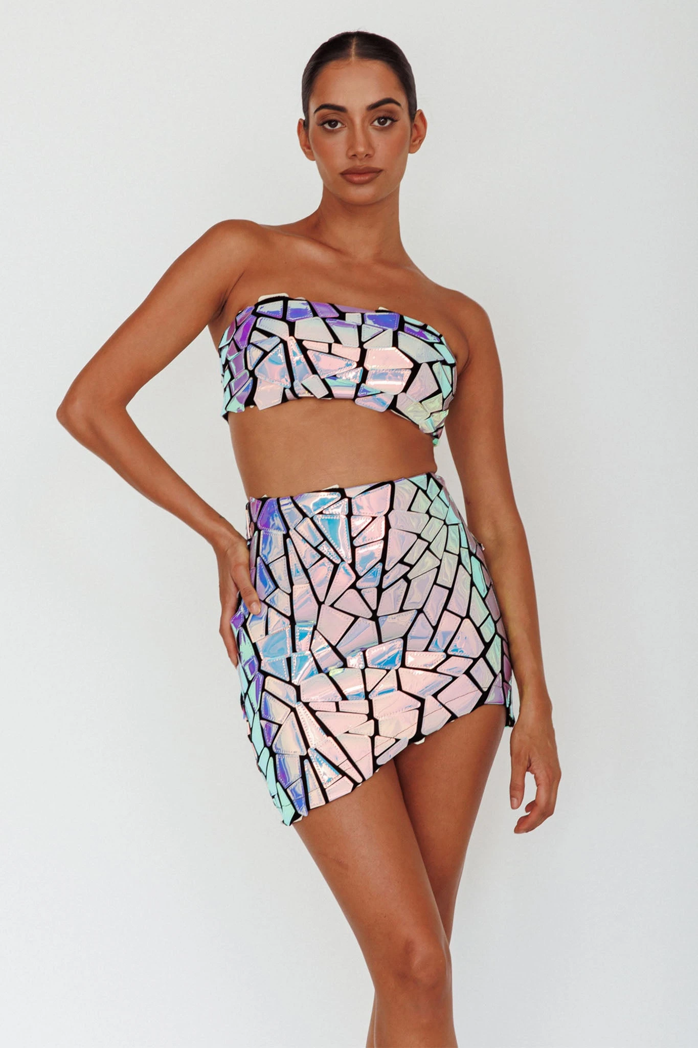 El Camino Mosaic Mini Skirt Silver 1 El Camino Mosaic Mini Skirt Silver