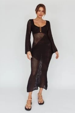 Zizi Long Sleeve Crochet Maxi Dress Black -Trend Whisper ST3876D 20BLACK 2