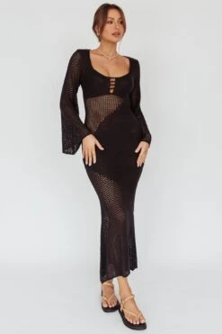 Zizi Long Sleeve Crochet Maxi Dress Black -Trend Whisper ST3876D 20BLACK 5