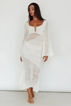 Zizi Long Sleeve Crochet Maxi Dress White 7 Zizi Long Sleeve Crochet Maxi Dress White -Trend Whisper ST3876D 20WHITE 2