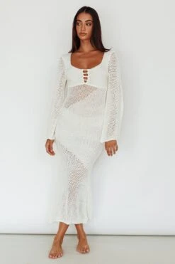 Zizi Long Sleeve Crochet Maxi Dress White 9 Zizi Long Sleeve Crochet Maxi Dress White -Trend Whisper ST3876D 20WHITE 5