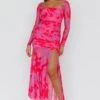 Apryl Long Sleeve Lace-Up Back Maxi Dress Pink