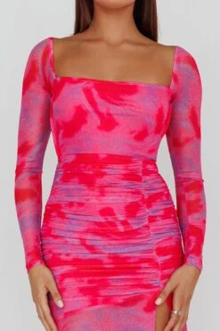 Apryl Long Sleeve Lace-Up Back Maxi Dress Pink -Trend Whisper ST3879D 20PINK 4