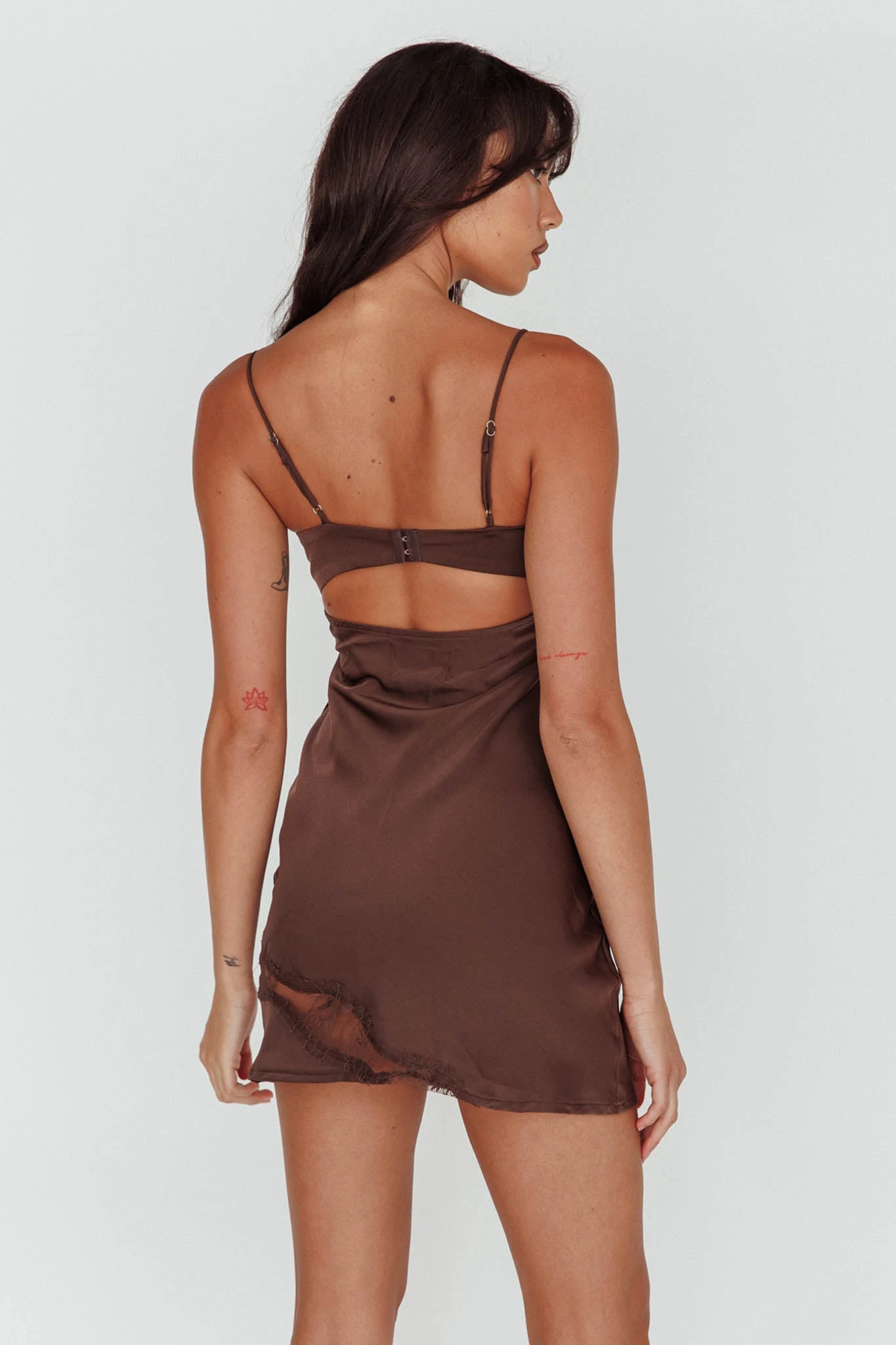 Sweet Talker Lace Trim Mini Dress Chocolate 2 Sweet Talker Lace Trim Mini Dress Chocolate - Image 2