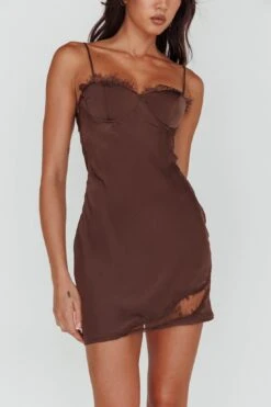 Sweet Talker Lace Trim Mini Dress Chocolate 10 Sweet Talker Lace Trim Mini Dress Chocolate -Trend Whisper ST3886H 20CHOCOLATE 4