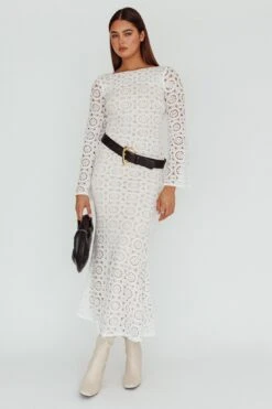 Kasia Long Sleeve Crochet Maxi Dress White -Trend Whisper ST3942D 20WHITE 2