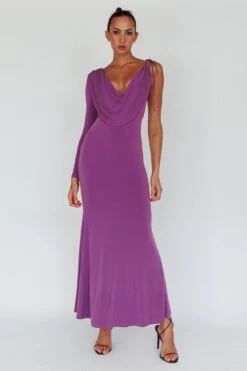 Star Walker One Sleeve Maxi Dress Purple -Trend Whisper ST3955D 20PURPLE 6