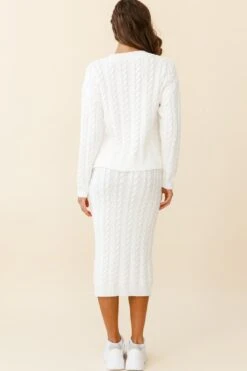 Cozy Up Cable Knit Midi Skirt White -Trend Whisper ZNL033 WHITE 3