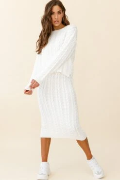 Cozy Up Cable Knit Midi Skirt White -Trend Whisper ZNL033 WHITE 4