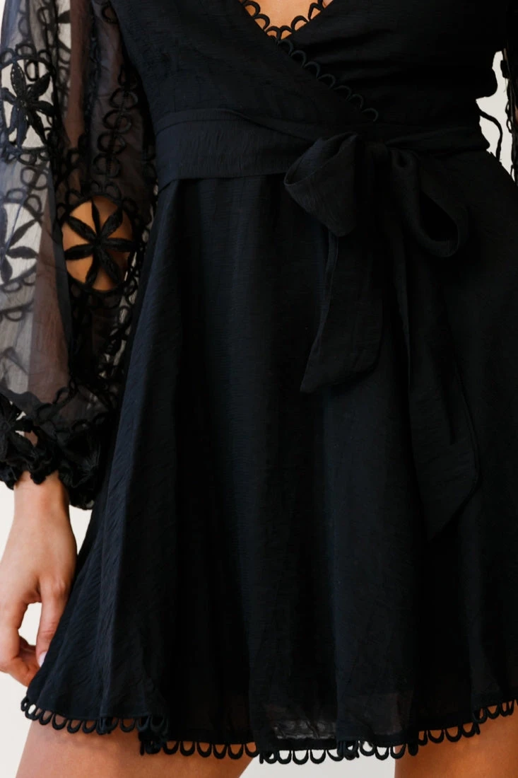 Dali Embroidered Chiffon Balloon Sleeve Dress Black 7 Dali Embroidered Chiffon Balloon Sleeve Dress Black - Image 7