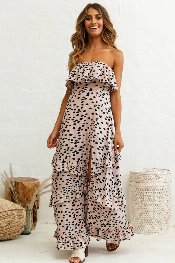 Zulu Frill Bust Front Split Maxi Dress Animal Print Mocha 3 Zulu Frill Bust Front Split Maxi Dress Animal Print Mocha - Image 3