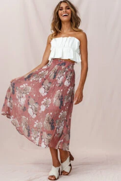 Caroline Accordion Pleat Midi Skirt Rose -Trend Whisper photo 625 skirt 26835b white 26917b03 rose