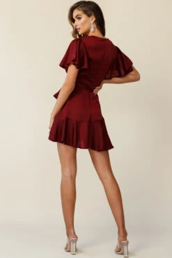 Cami Angel Sleeve Faux Wrap Dress Wine -Trend Whisper st1371b wine 190731sl 0841