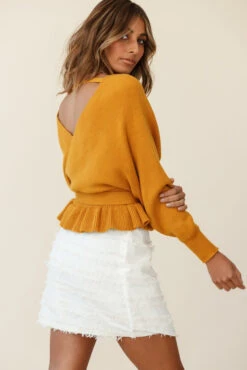 Venetian Faux Placket Frayed Wrap Mini Skirt White -Trend Whisper st1740d white 27129b mustard 190903sl0294 1