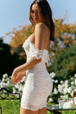 Faithful Off-Shoulder Floral Lace Mini Dress White -Trend Whisper st1906b white 6