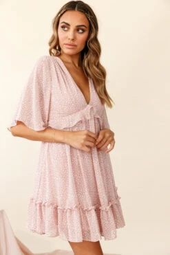 Flissy Angel Sleeve Cut-Out Babydoll Dress Speckle Print Pink -Trend Whisper st2111b02 pink 190805sl15185 ps