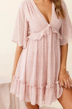 Flissy Angel Sleeve Cut-Out Babydoll Dress Speckle Print Pink -Trend Whisper st2111b02 pink 190805sl15188 2 ps