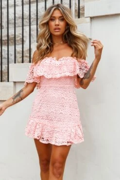 Mykonos Off-Shoulder Crochet Lace Dress Pink -Trend Whisper st2541d pink sl200310 part114437