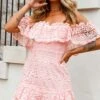 Mykonos Off-Shoulder Crochet Lace Dress Pink