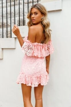 Mykonos Off-Shoulder Crochet Lace Dress Pink -Trend Whisper st2541d pink sl200310 part114453